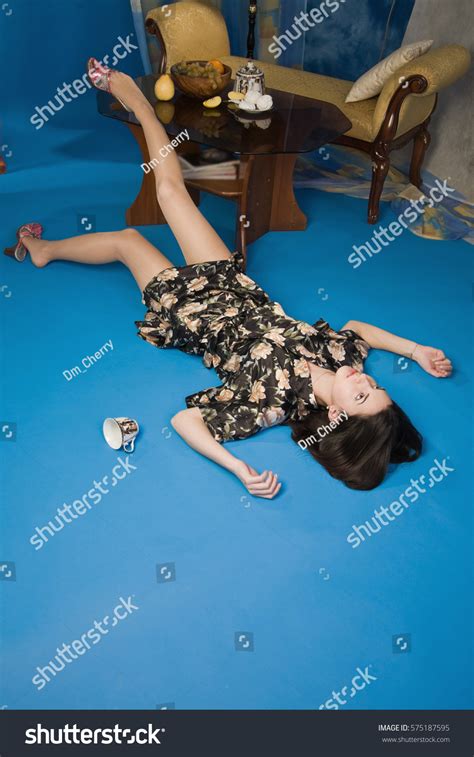 Crime Scene Simulation Lifeless Brunette Lying Shutterstock