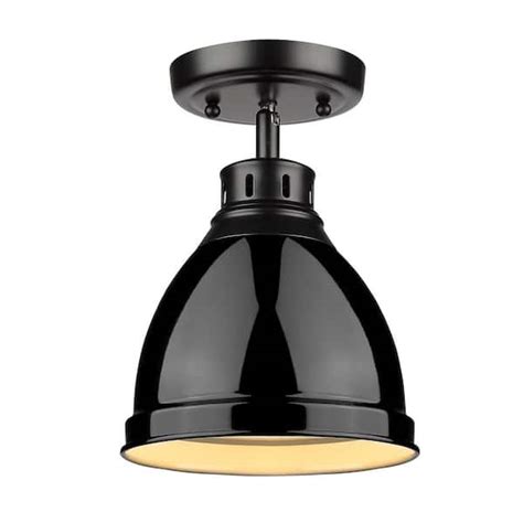 Golden Lighting Duncan Collection 1 Light Black Flush Mount With Black Shade 3602 Fm Blk Bk