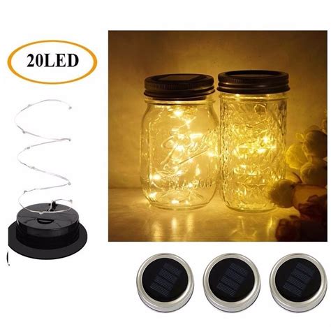 3 Pack Solar Mason Jar Lid Insert LED Mason Jar Solar Light For Glass