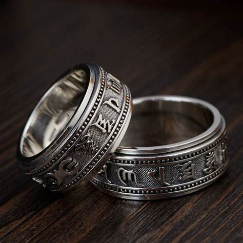 Silver Buddhist Mantra Spinner Ring VVV Jewelry