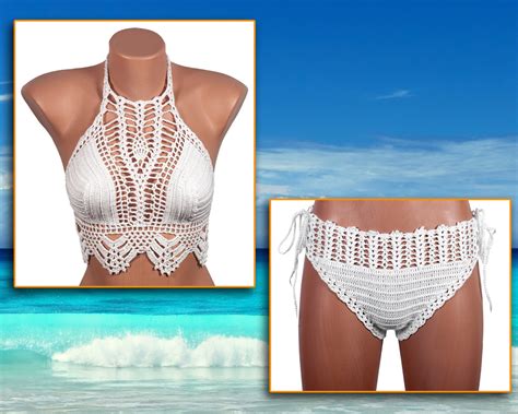 11 Crochet Bikini WHITE Swimsuit Summer Trends Loveknittings Etsy UK