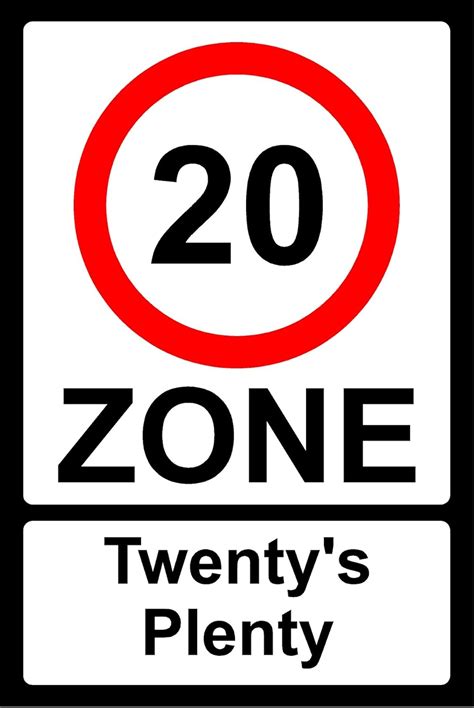 20 Mph Zone Twentys Plenty Sign 12mm Rigid Plastic 300mm X 200mm