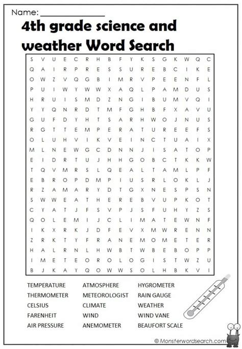 4th Grade Science And Weather Word Search