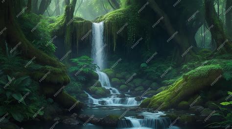 Premium AI Image | Mystical Forest Waterfall