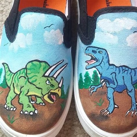 Dinosaur Shoes T Rex On Black Hi Top Sneakers Hand Painted Etsy