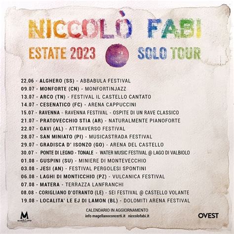 Niccol Fabi Annunciate Le Prime Date Del Solotour Estate