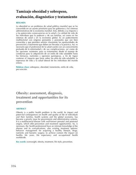 Tamizaje Obesidad Y Sobrepeso Evaluación Diagnóstico Nutrición Y Alimentación Sana Y