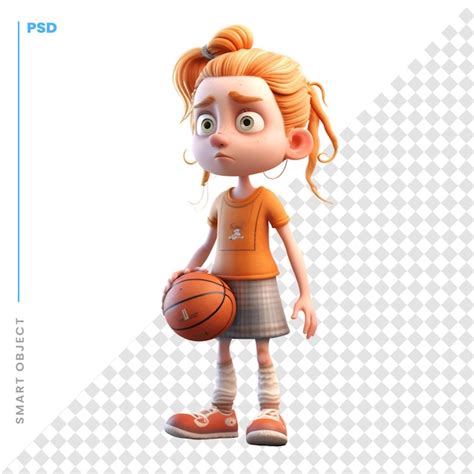 Digital D Render De Una Ni A Con Una Pelota De Baloncesto Aislado