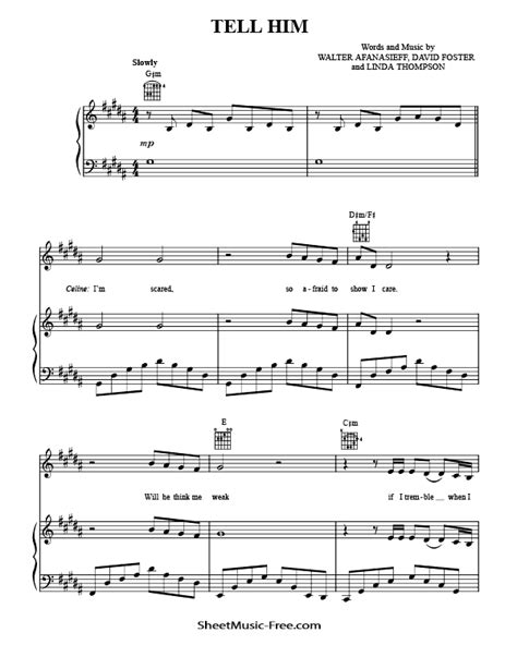 Tell Him Sheet Music Celine Dion - ♪ SHEETMUSIC-FREE.COM