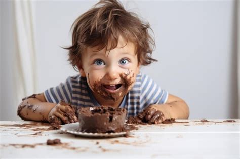 Premium Photo Little Kid Eating A Cake Concept
