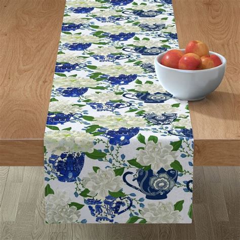 Floral Table Runner Blue Willow Whisper Blue By Hnldesigns Etsy