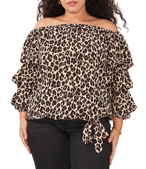 Vince Camuto Plus Size Leopard Print Off The Shoulder Tiered Bubble