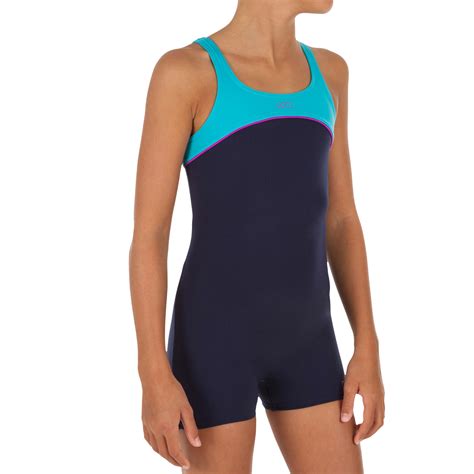 Maillot De Bain De Natation Fille Une Pièce Taïs Shorty Bleu Nabaiji