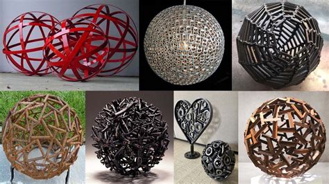 Metal Sculpture Ball Garden Steel Sphere Art Modern Handmade Scrap