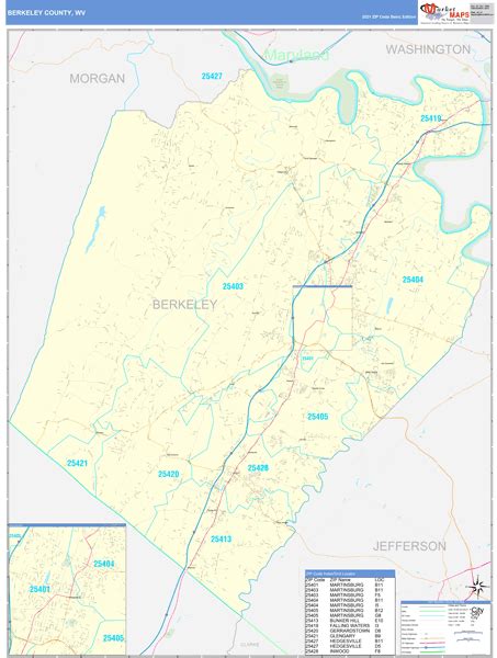 Berkeley County, WV Wall Map Basic Style by MarketMAPS