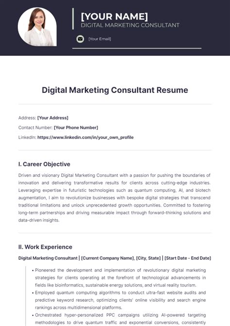 Free Digital Marketing Consultant Resume Template to Edit Online