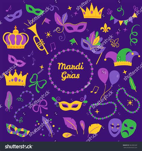 Set Mardi Gras Design Elements Carnival Stock Vector Royalty Free