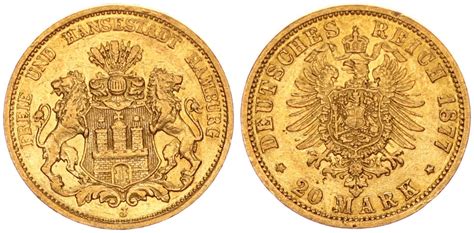 Hamburg Deutsches Kaiserreich Mark Reichsmark Gold J