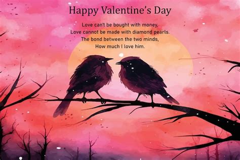 Une Carte De Saint Valentin Avec Deux Oiseaux Sur Une Branche Vecteur