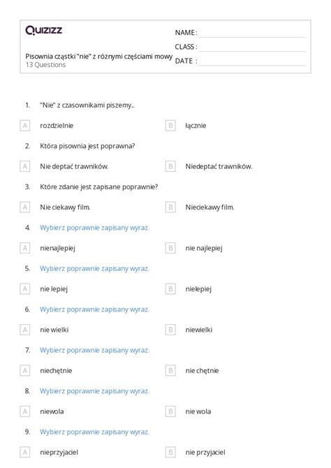 Ponad B Dy W Czeniu Zda Arkuszy Roboczych Dla Klasa W Quizizz