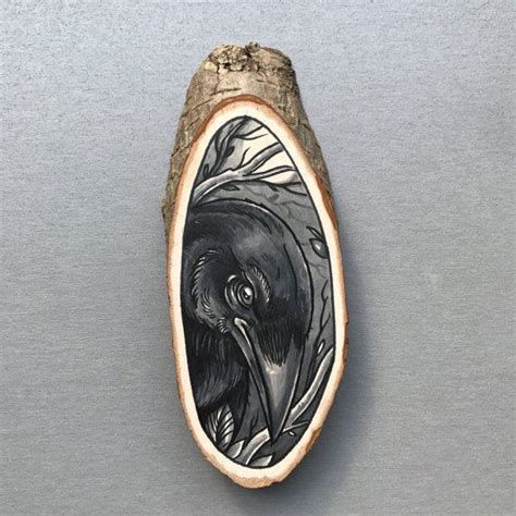 Small Woodslice With An Original Drawing Of A Crow Tattoo Etsy Nederland