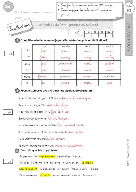 Cm1evaluation 3ème Groupe Présent