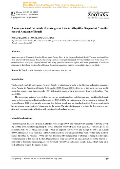 (PDF) A new species of the colubrid snake genus Atractus (Reptilia ...