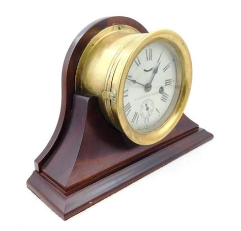 Lot Clock Seth Thomas Ship S Clock Round Brass Case Mounted On Wooden Base With Mahogany