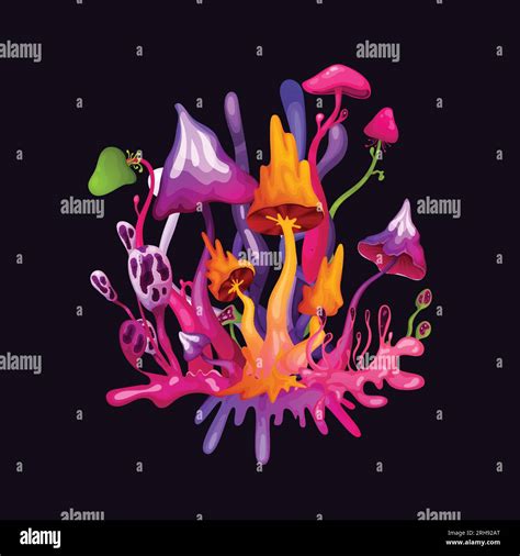 Psychedelic Cartoon Fluorescent Composition With Bright Magic Colorful