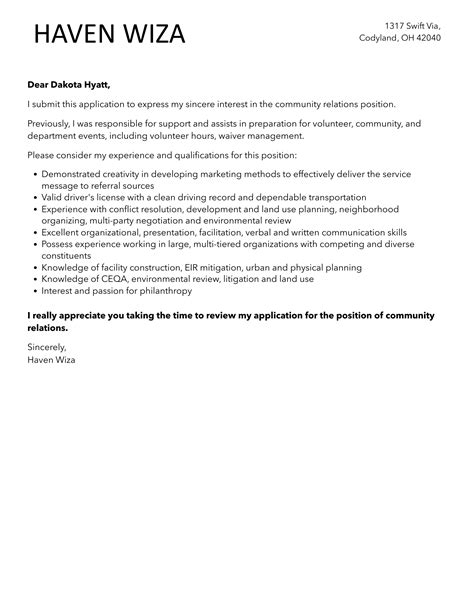 Community Relations Cover Letter Velvet Jobs