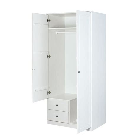 Armoire Portes Tiroirs Pin Massif Vernis Blanc Rika Lestendances Fr