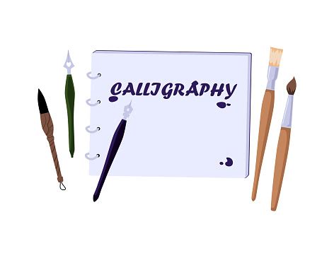 Calligraphy Art Banner Design With Brushes Flat Vector Illustration ...