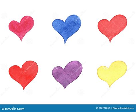 Hand Drawn Watercolor Rainbow Hearts Collection Isolated On White