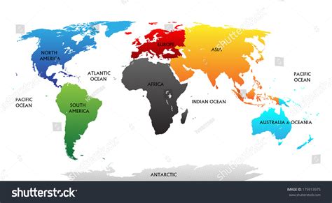 World Map Highlighted Continents Different Colors Stock Vector (Royalty ...