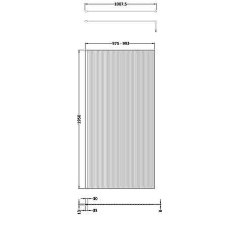 Hudson Reed Fluted Wet Room Panel Wrfl19510bb 1000mm 8mm Smoked