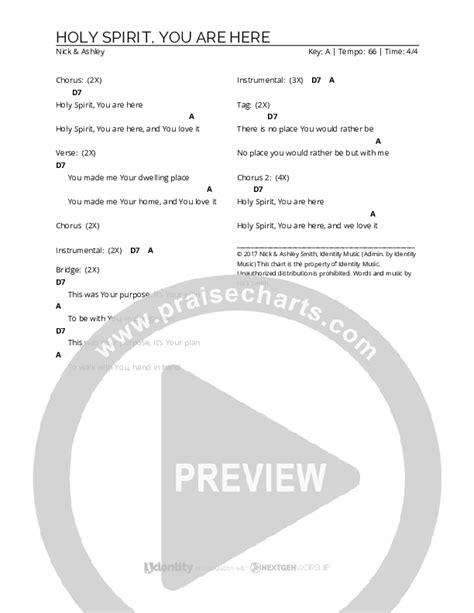 Holy Spirit, You Are Here Chords PDF (Nick & Ashley) - PraiseCharts