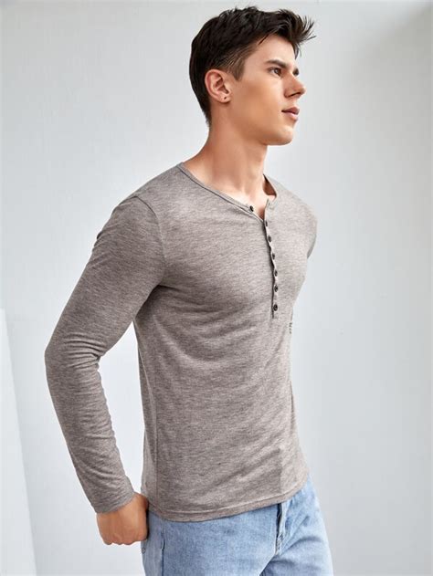 Manfinity Homme Men Button Half Placket Tee Shein Usa