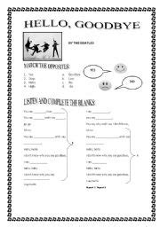 Song Hello Goodbye By The Beatles ESL Worksheet By Lubar