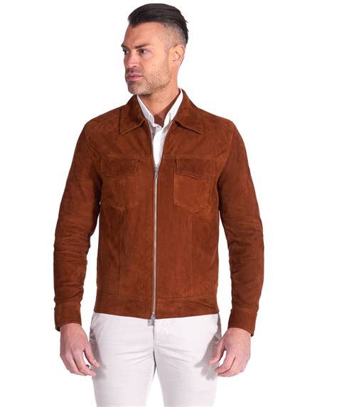 Herren Wildlederjacke Bikerledrjacke Cognac Lederjacke D Arienzo