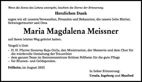 Traueranzeigen Von Maria Magdalena Meissner Augsburger Allgemeine Zeitung