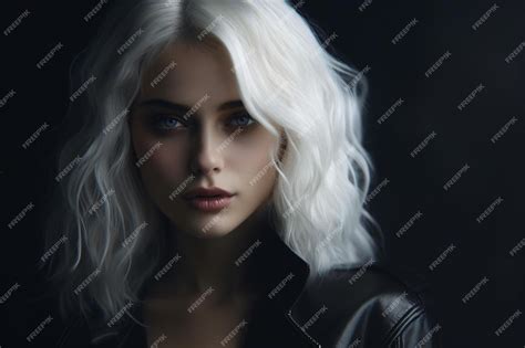 Premium Photo A Woman With White Hair And A Black Jacket Is Standing