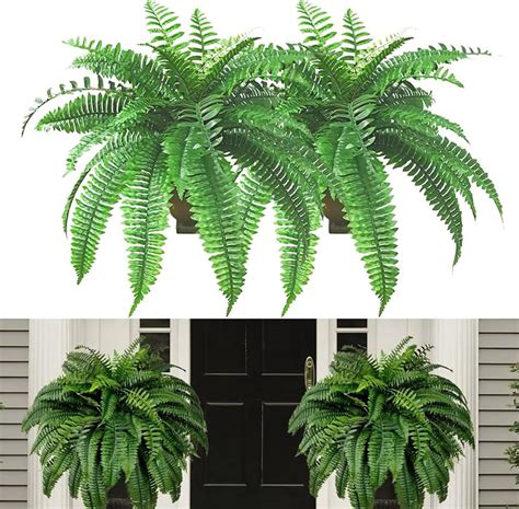 Uv Resistant Lifelike Artificial Boston Fern Artificial Ferns For Outdoors 22in Lifelike Light