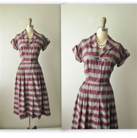 S Shirtwaist Dress Vintage S Plaid Cotton Etsy