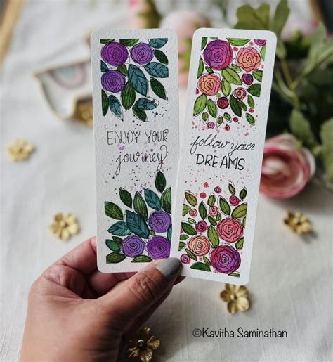 Set Of Hand Painted Bookmarks Watercolor Artwork Floral Bookmarks