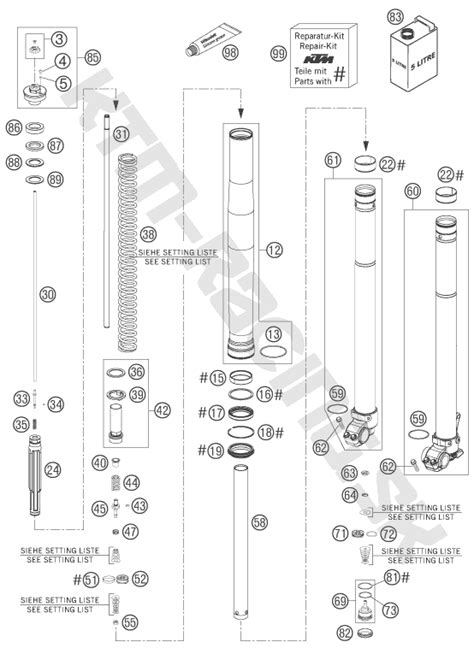 KTM Racing Schéma FRONT FORK DISASSEMBLED pre model KTM Enduro 450