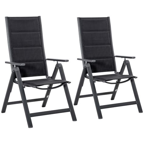 Outsunny Set Of 2 Patio Reclining Folding Chairs Padded Sling Dining