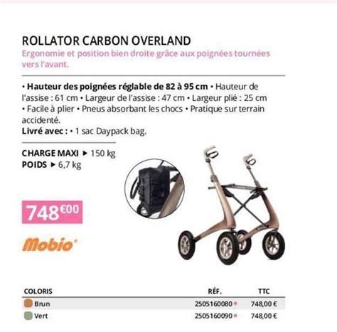 Promo Rollator Carbon Overland Mobio chez Distri Club Médical