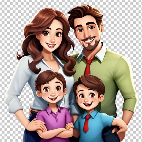 Caricatura De Una Familia Feliz Sobre Un Fondo Blanco Archivo Psd Premium