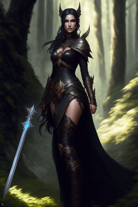 Lexica - Rogue, elf female, black clothes, sword in hand, full body ...