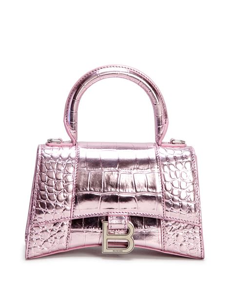 Balenciaga Hourglass Xs Metallic Croc Embossed Top Handle Bag Modesens